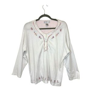 Vintage Earth Angels Floral Embroidered Cottagecore Henley Top Large
